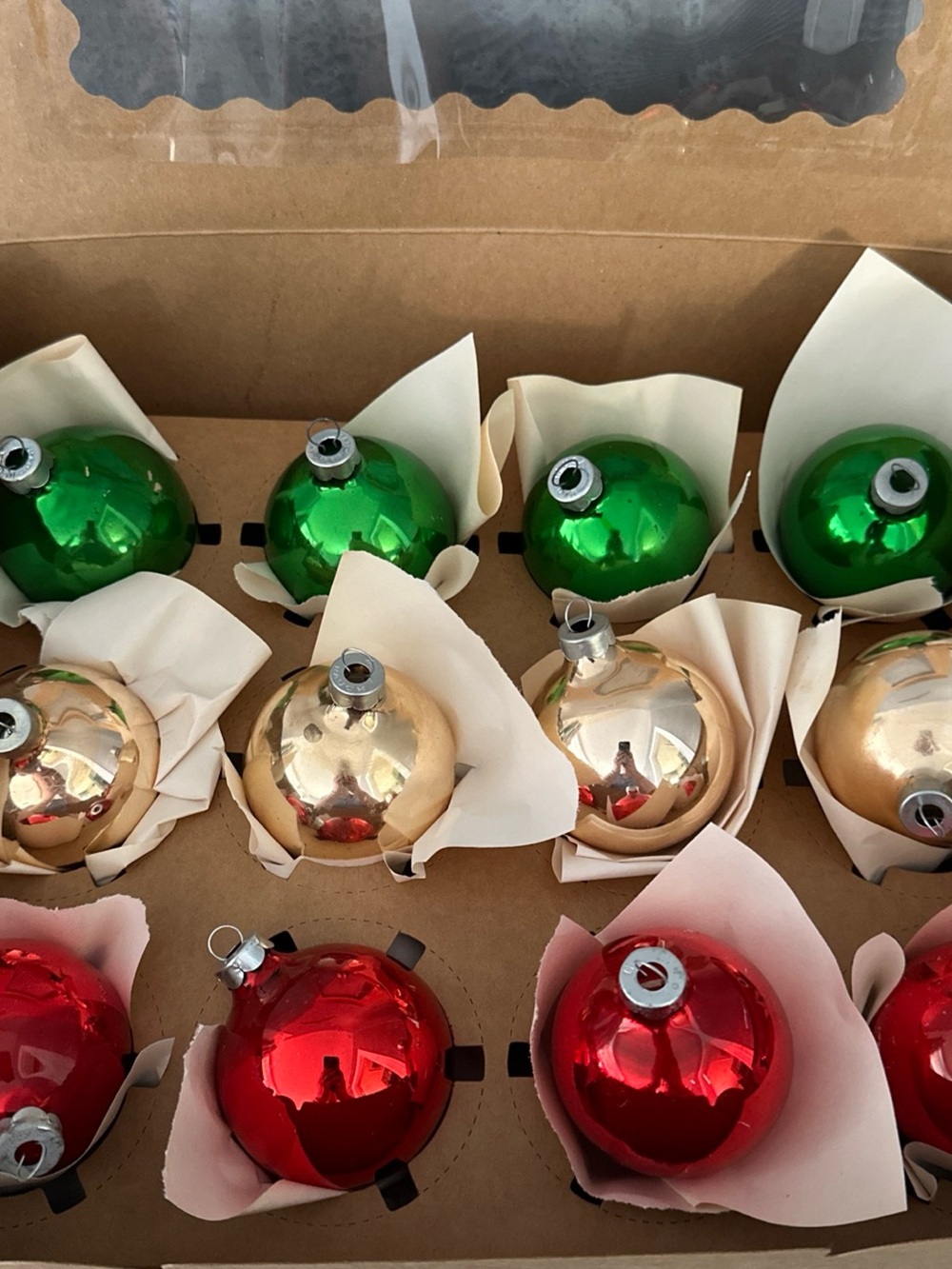 BOX OF 12 VINTAGE MERCURY GLASS BULBS ORNAMENTS CORNING "SHINY BRITE"